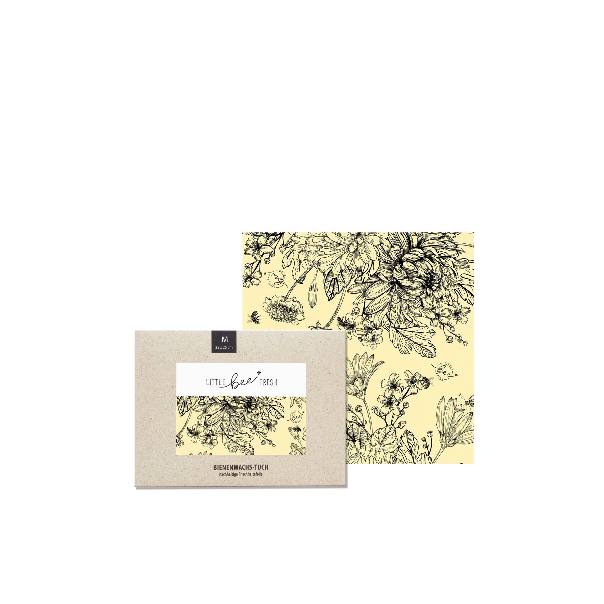 Tela de cera de abejas orgánica - flor prado negro-blanco «M»