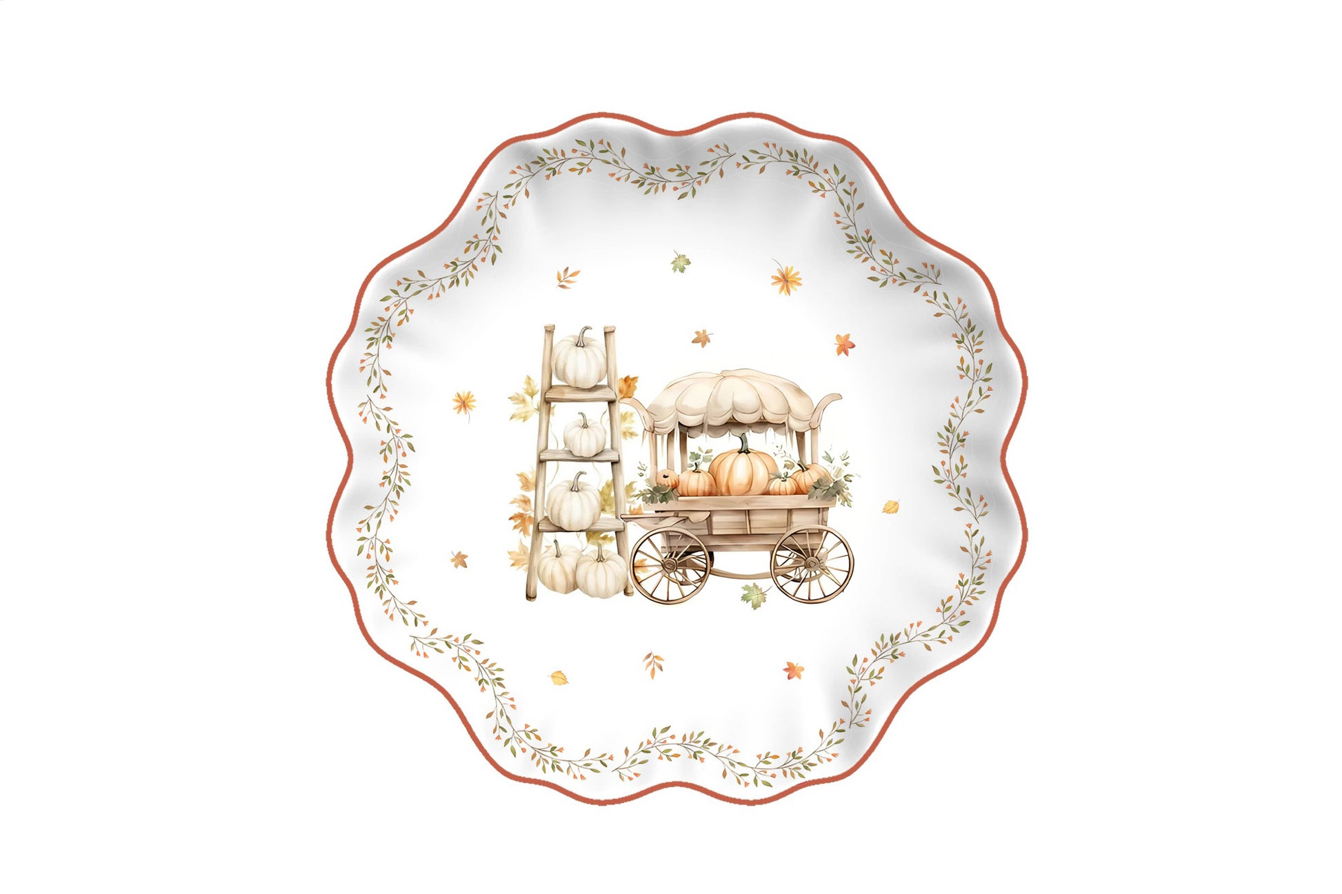 Plato de postre de porcelana – Encanto de otoño 🍁🍂