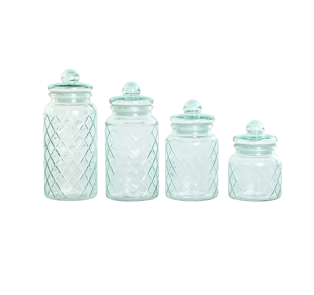 Bote de Cristal Grabado Azul