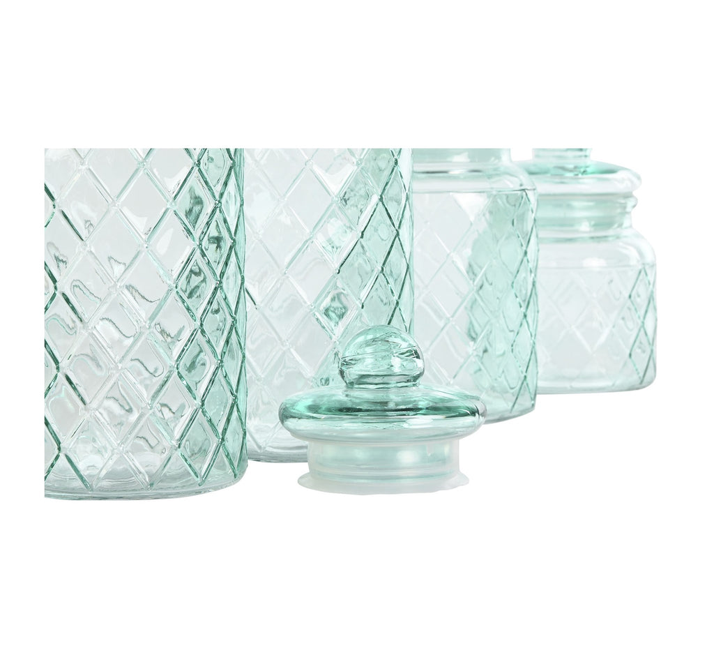 Bote de Cristal Grabado Azul