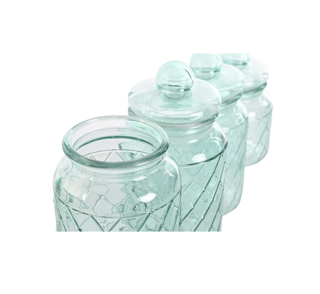 Bote de Cristal Grabado Azul