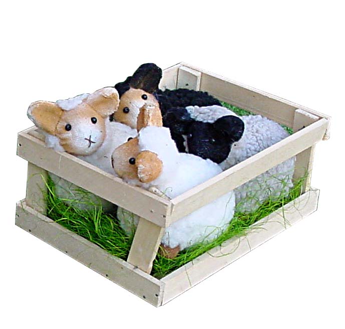 Cajita de Madera con 4 Ovejitas de Peluche