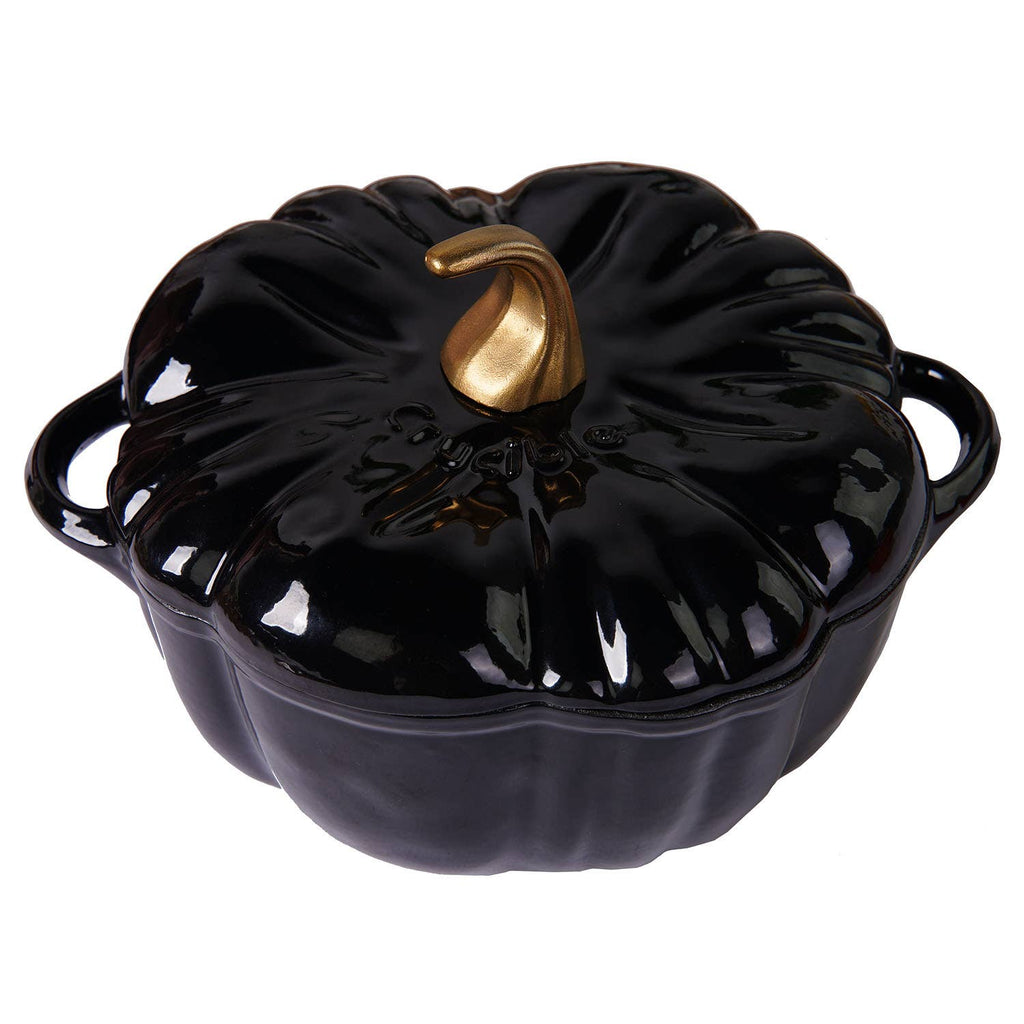 Cazuela Cocotte Calabaza – Hierro Fundido Esmaltado Negro & Dorado 🖤✨
