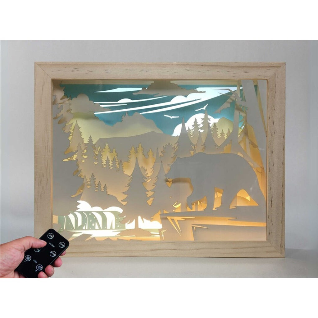 Lámpara Decorativa Madera – Bosque con Oso 🐻🌲