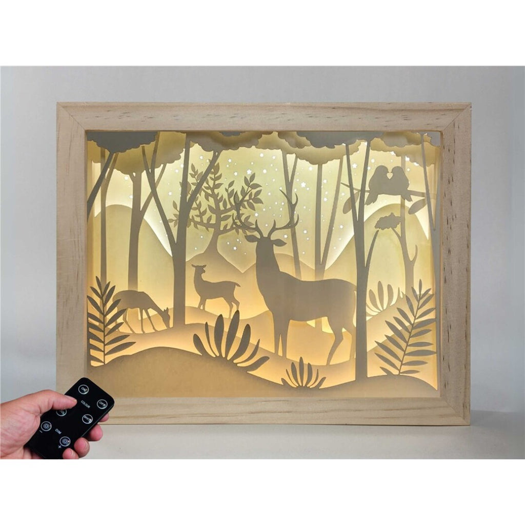 Lámpara Decorativa Madera – Bosque y Ciervos 🦌🌲