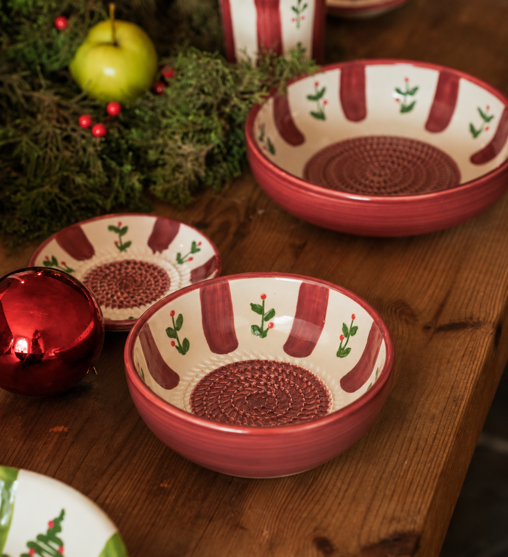 Plato Rallador de Cerámica Artesanal Christmas Holly – 15 cm 🎄❤️