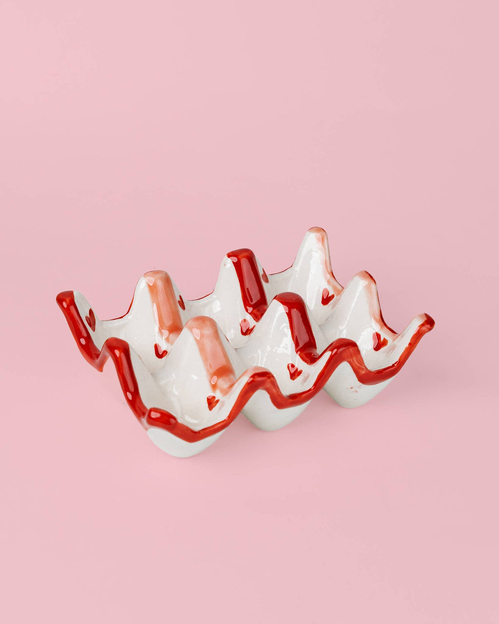 Huevera de Cerámica Artesanal Sweetheart – Rosa y Rojo · 6 Huevos ❤️🥚