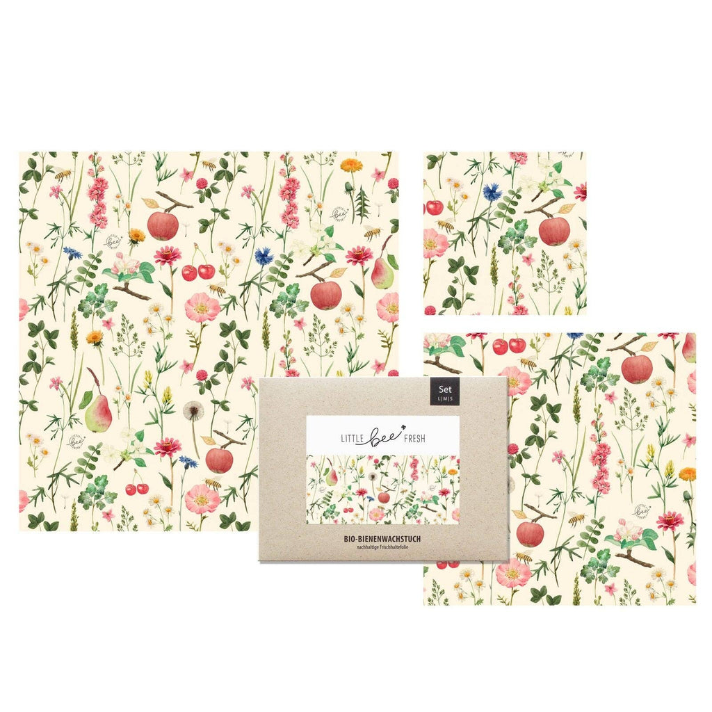 Set inicial de envoltorios de cera de abeja ecológicos ("L/M/S") - pradera de árboles frutales