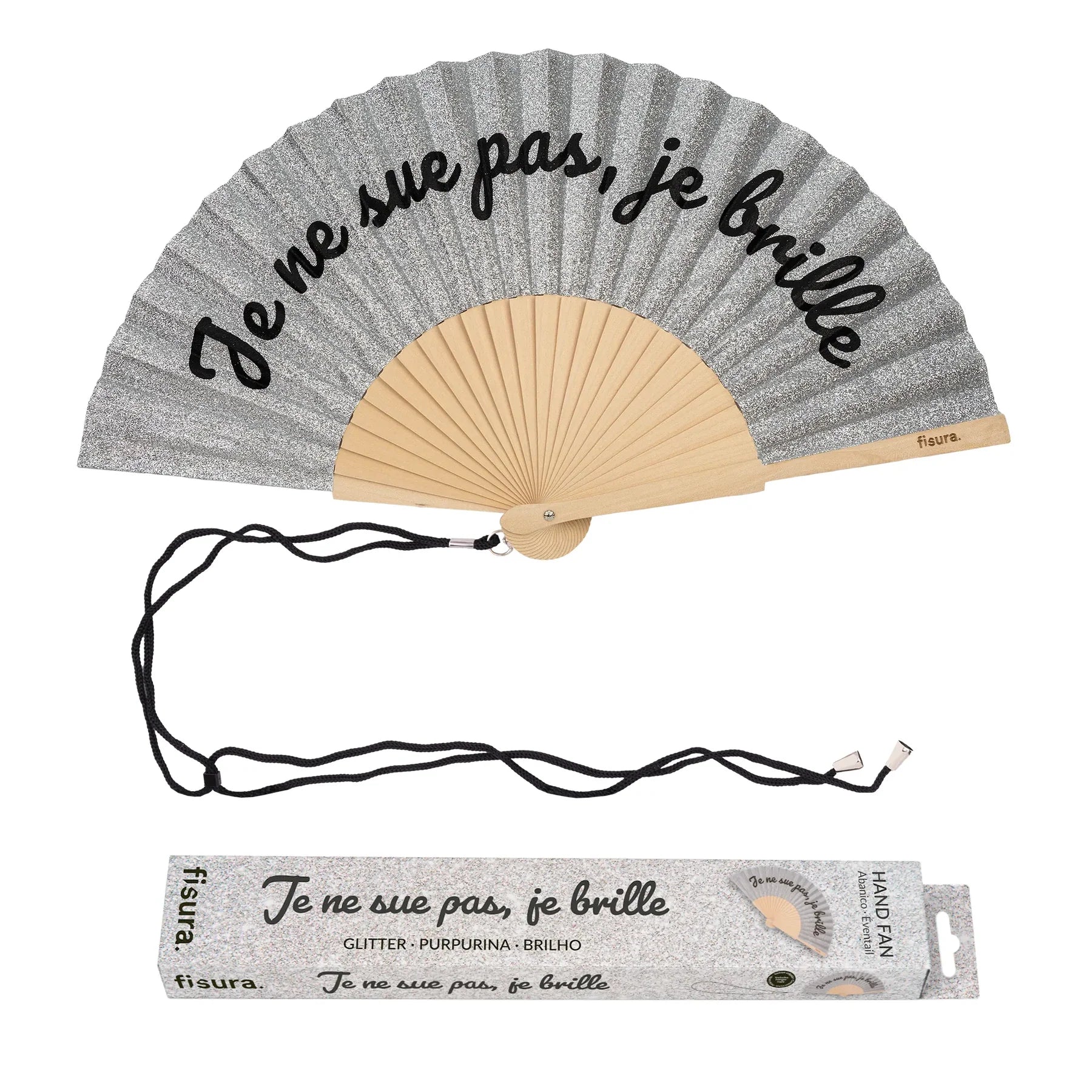 Abanico “Je ne sue pas, je brille” purpurina