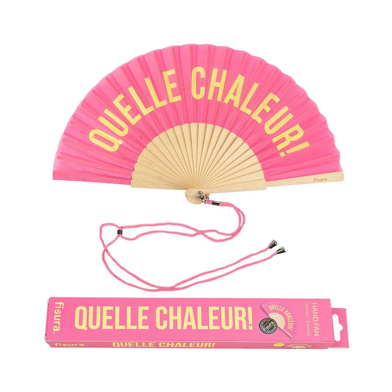 Abanico "Quelle chaleur!" rosa y amarillo