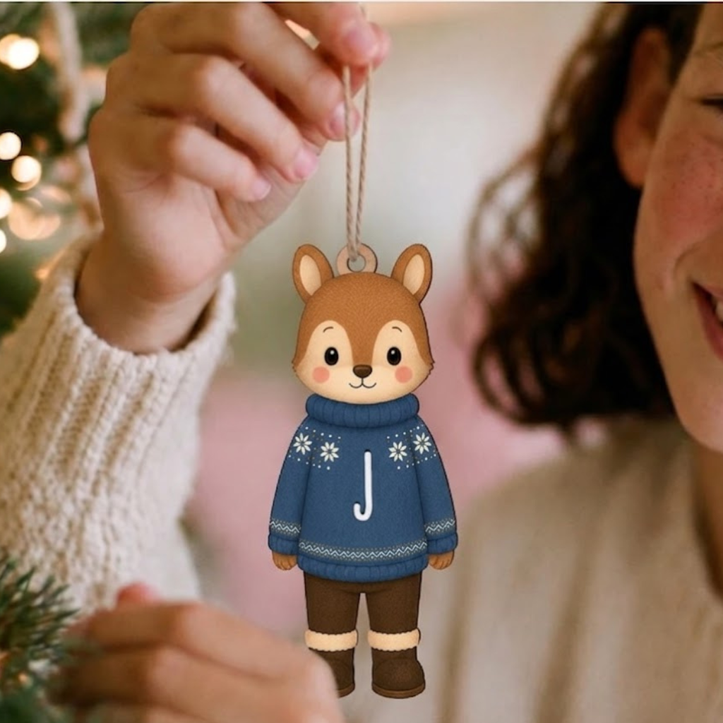 Adorno de Madera con Kit de Iniciales – Animal Invernal 🎄✨
