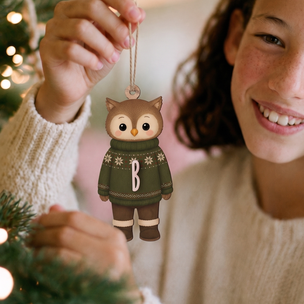 Adorno de Madera con Kit de Iniciales – Animal Invernal 🎄✨