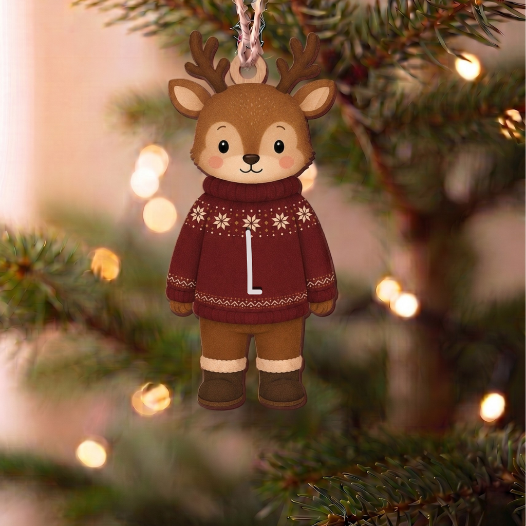 Adorno de Madera con Kit de Iniciales – Animal Invernal 🎄✨