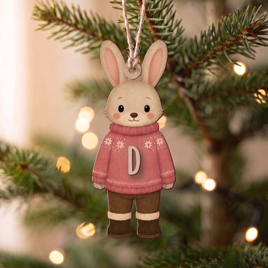 Adorno de Madera con Kit de Iniciales – Animal Invernal 🎄✨