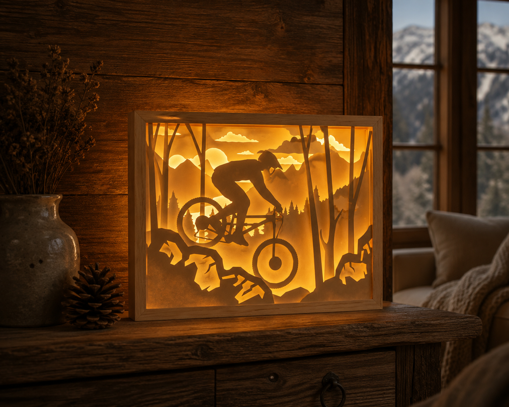 Lámpara Decorativa Madera – Ciclismo Descenso 🚵🌲