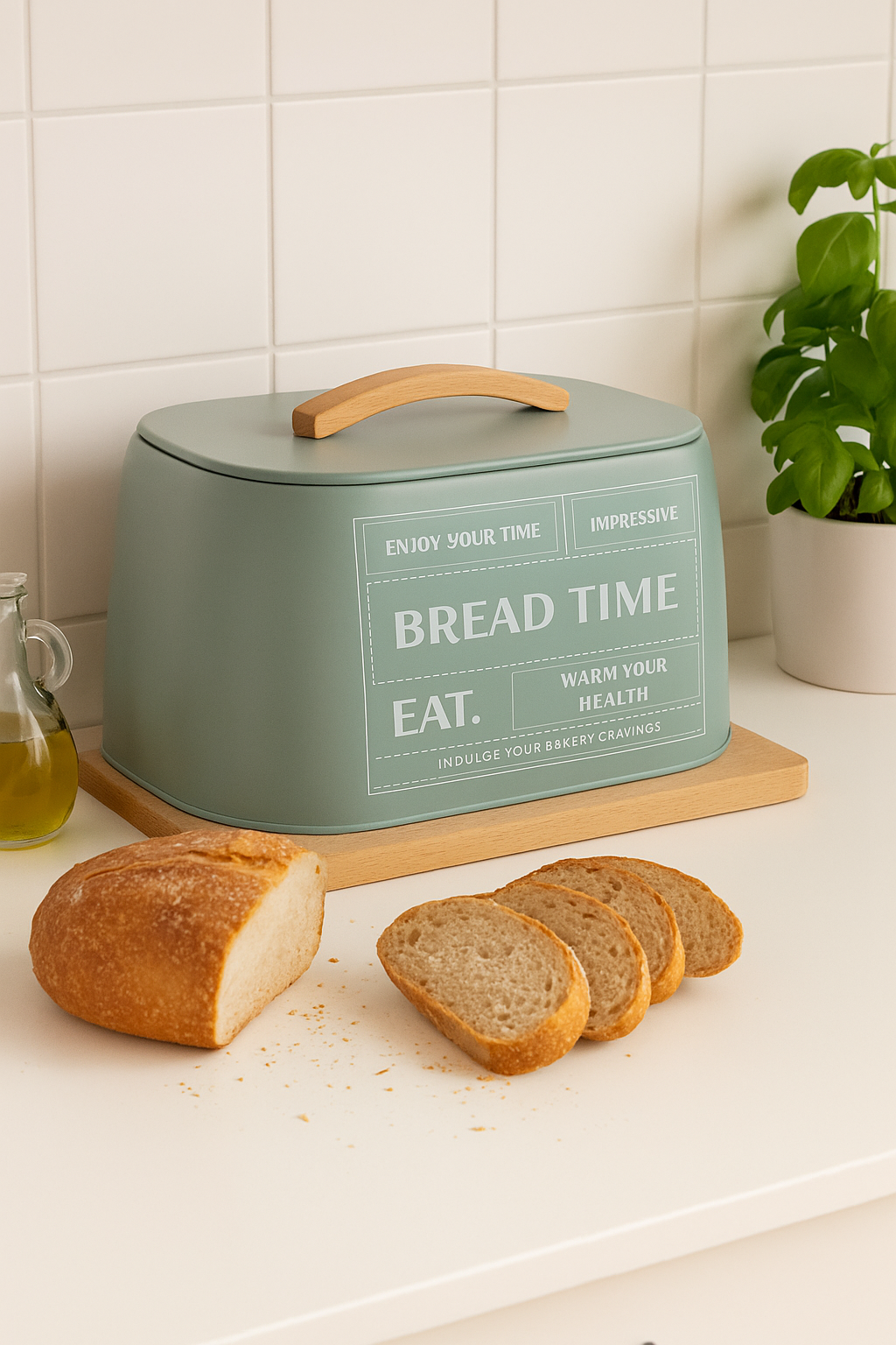 🥖 Panera de Metal y Bambú  Verde Menta