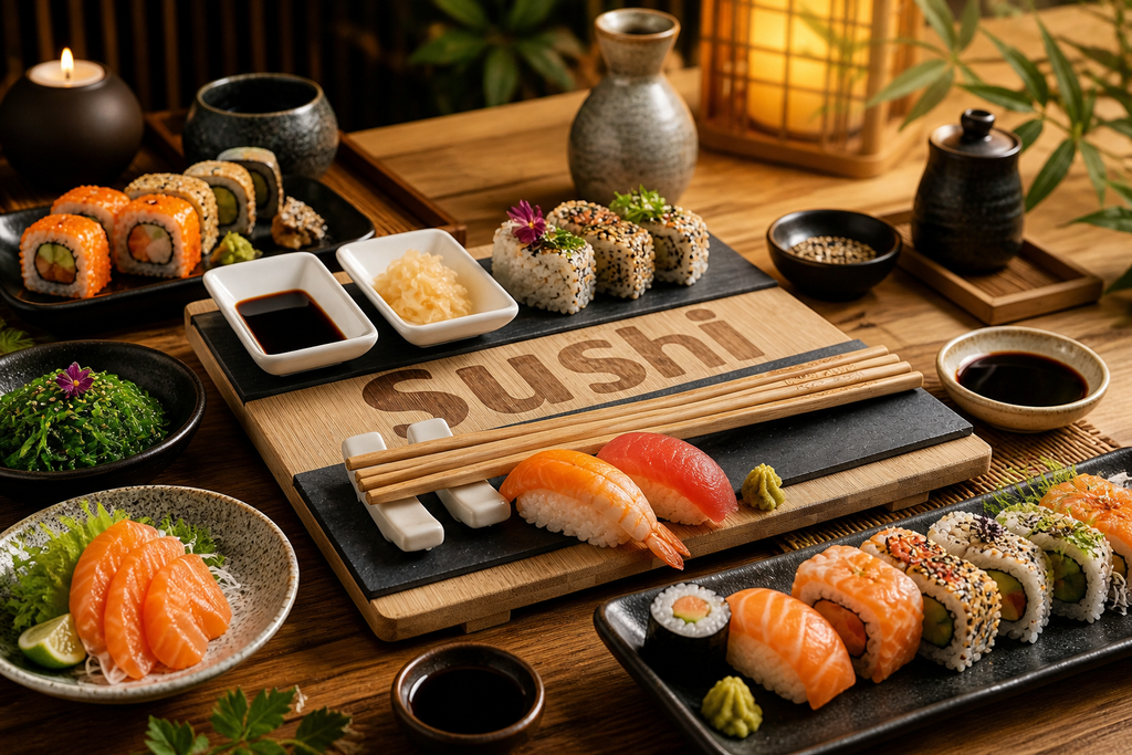 Set de Sushi 7 Piezas – Bambú & Pizarra 🍣🎋