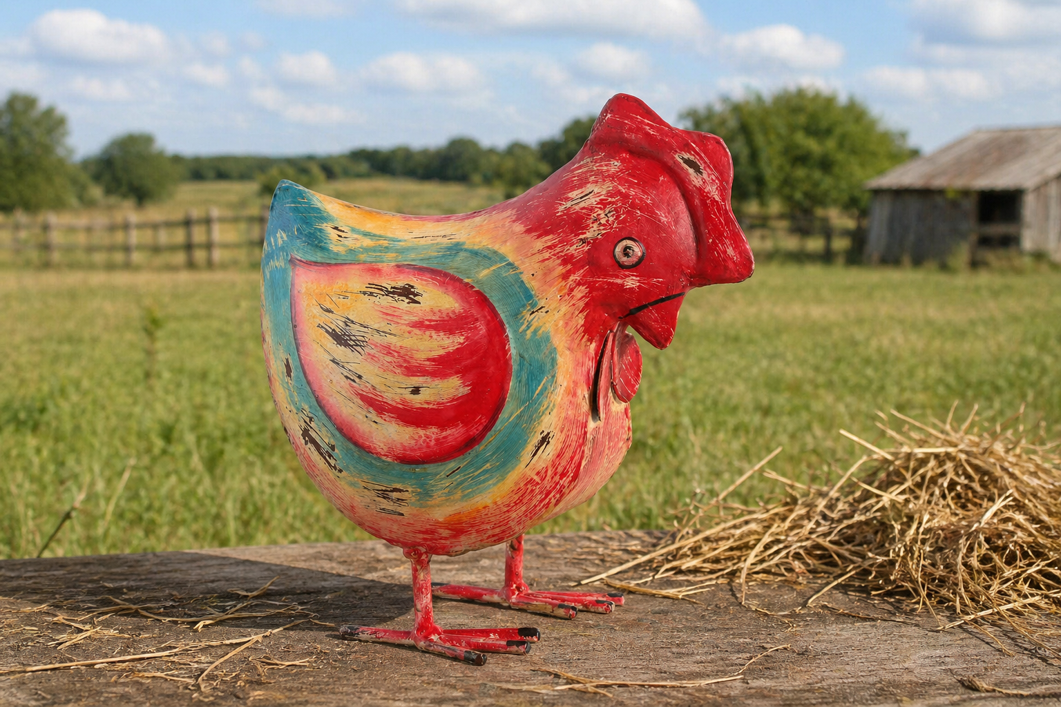 Figura Decorativa de Metal – Gallina Roja 🐓❤️