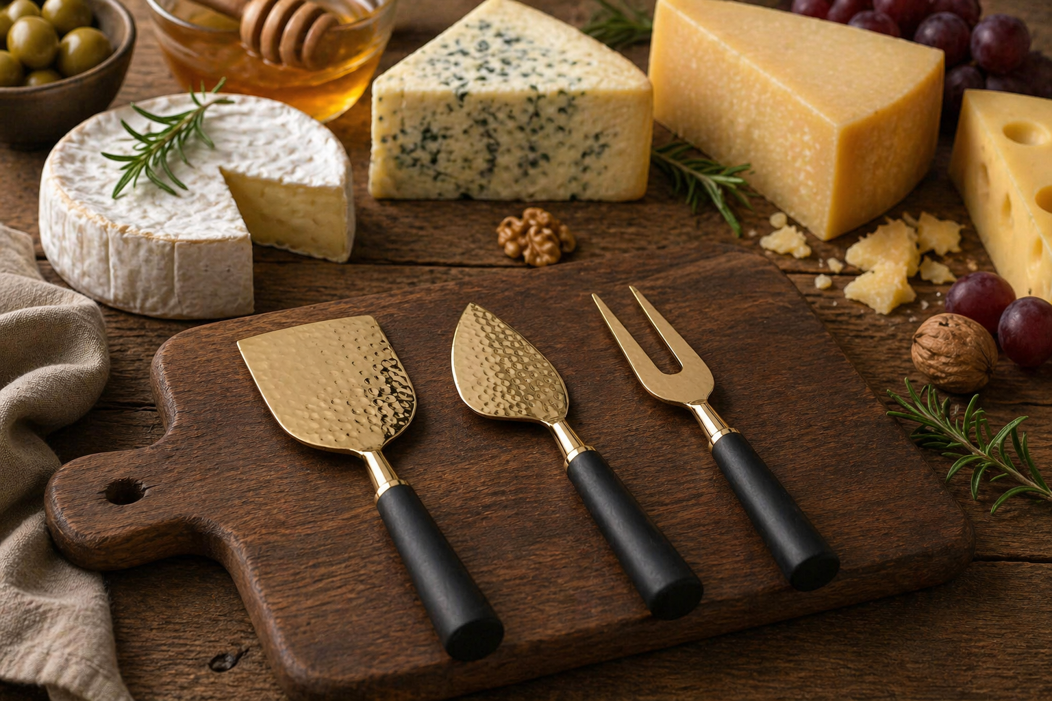 Set de Cuchillos para Queso – 3 Piezas Dorado & Negro 🧀🖤✨