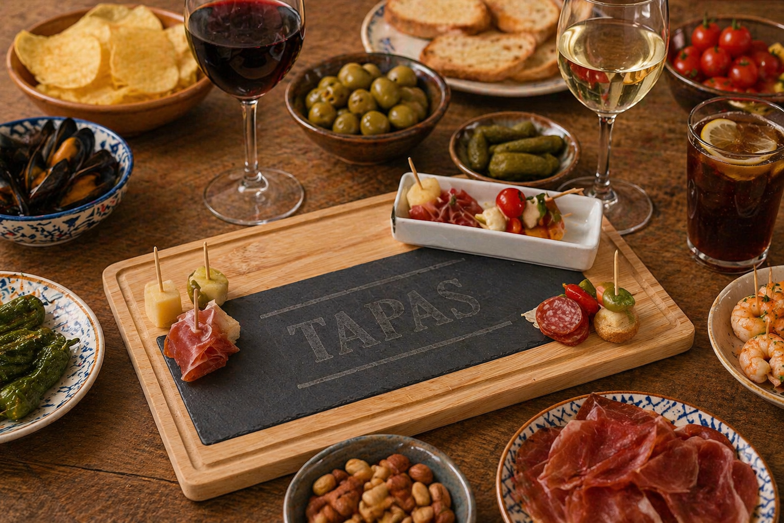 Set Tabla de Aperitivo Tapas – 3 Piezas Bambú & Pizarra 🍢🪵