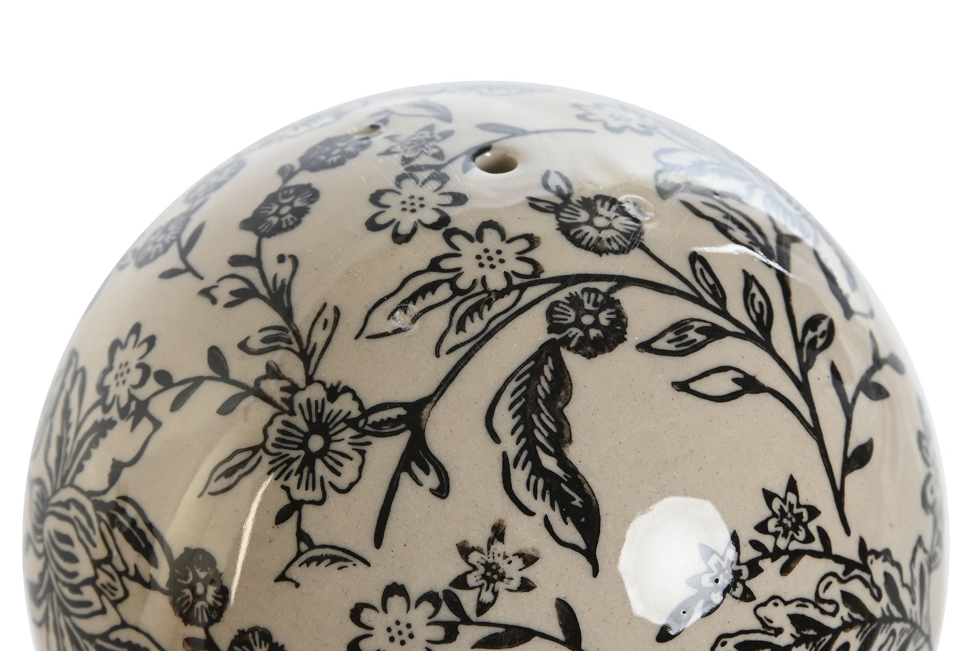 Bola Decorativa de Gres  Motivo Floral Negro & Blanco 🌸🖤