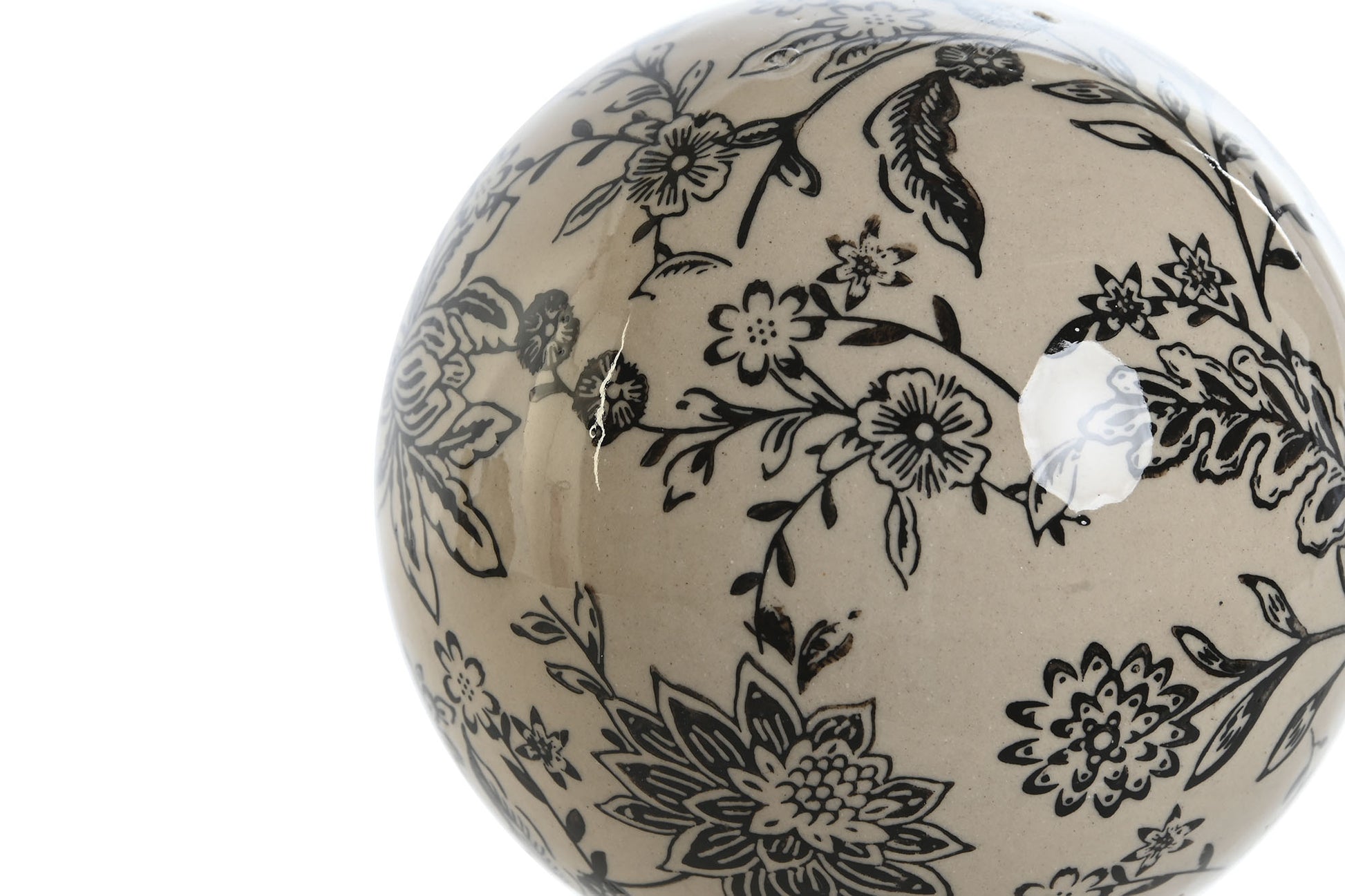 Bola Decorativa de Gres  Motivo Floral Negro & Blanco 🌸🖤