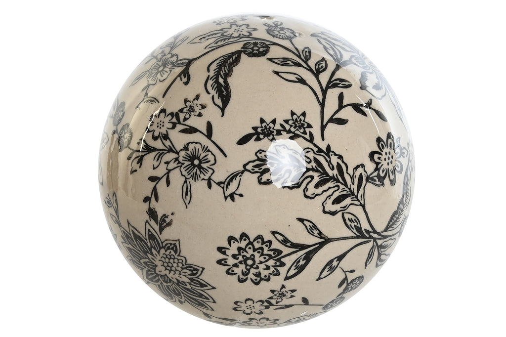 Bola Decorativa de Gres  Motivo Floral Negro & Blanco 🌸🖤