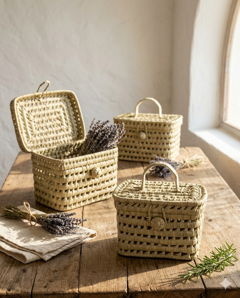 Panier en palmier tressé artisanal avec couvercle La Provenzale 🌿🧺