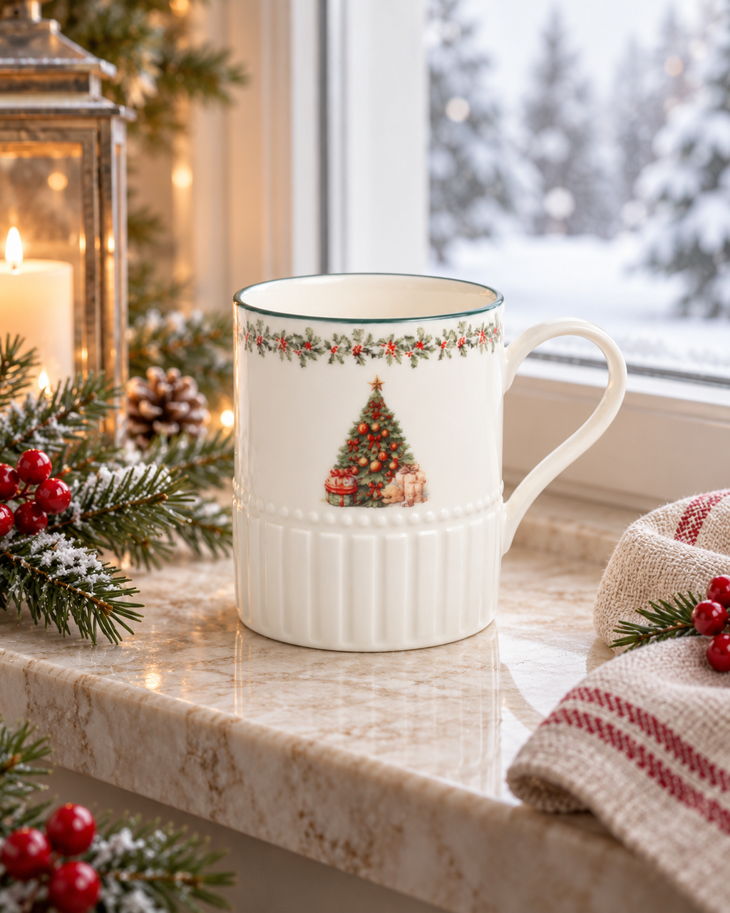 Taza de Porcelana Invierno Atemporal – Árbol de Navidad🎄☕