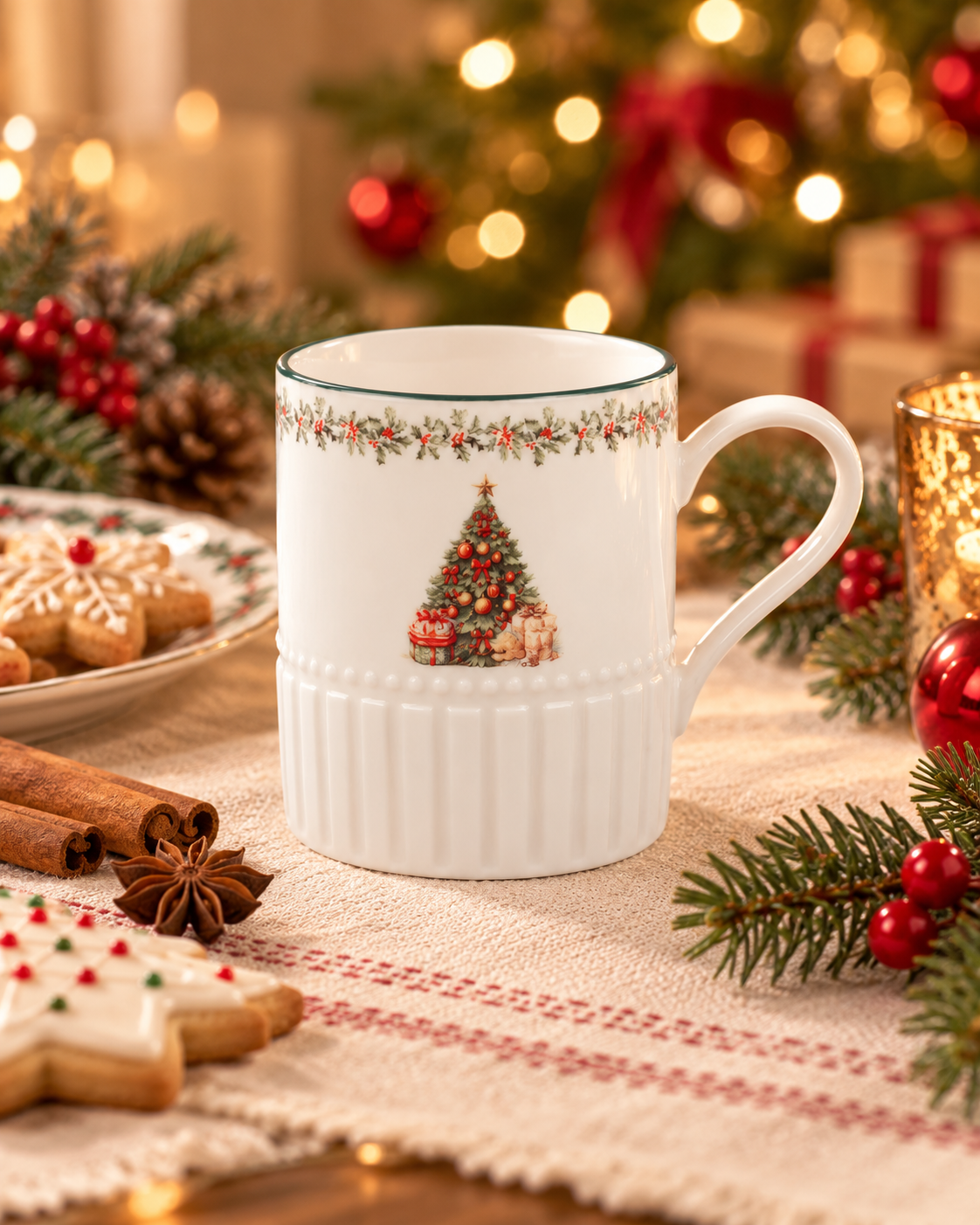 Taza de Porcelana Invierno Atemporal – Árbol de Navidad🎄☕