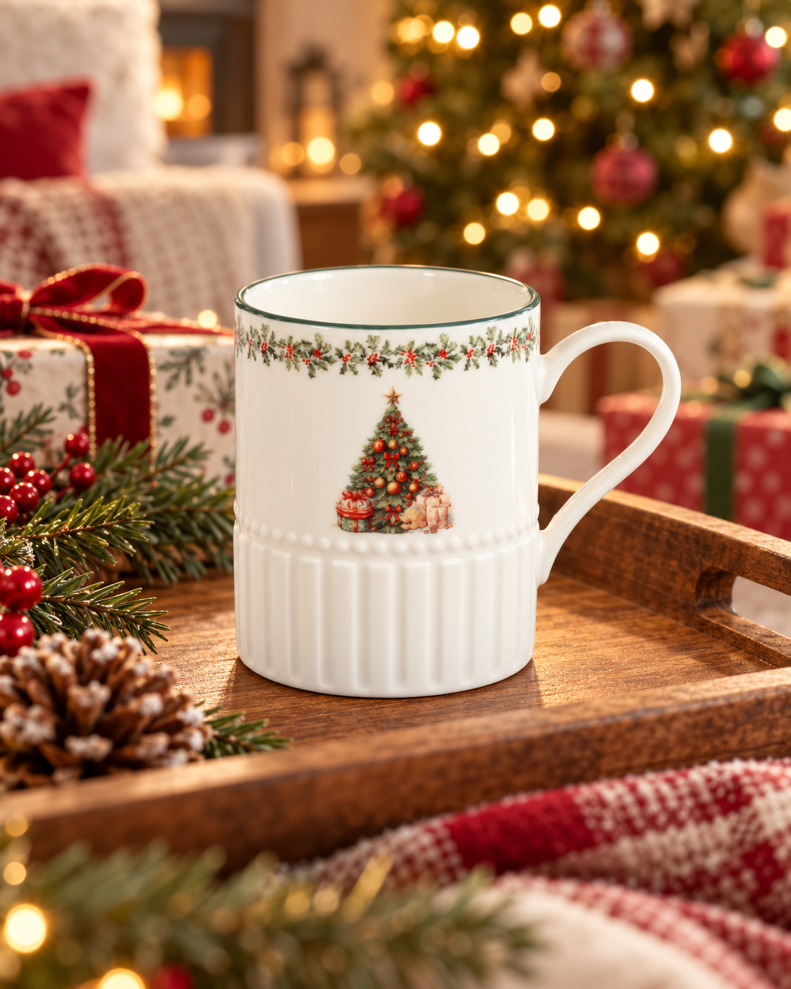 Taza de Porcelana Invierno Atemporal – Árbol de Navidad🎄☕