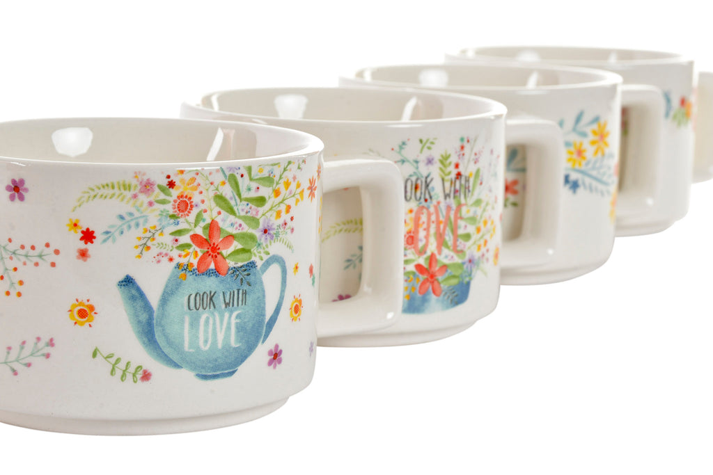 Set de 4 Tazas Apilables Cocina con Amor 🌼☕