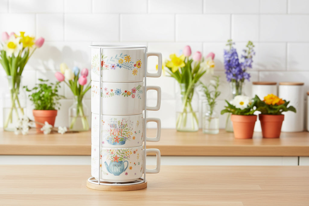 Set de 4 Tazas Apilables Cocina con Amor 🌼☕