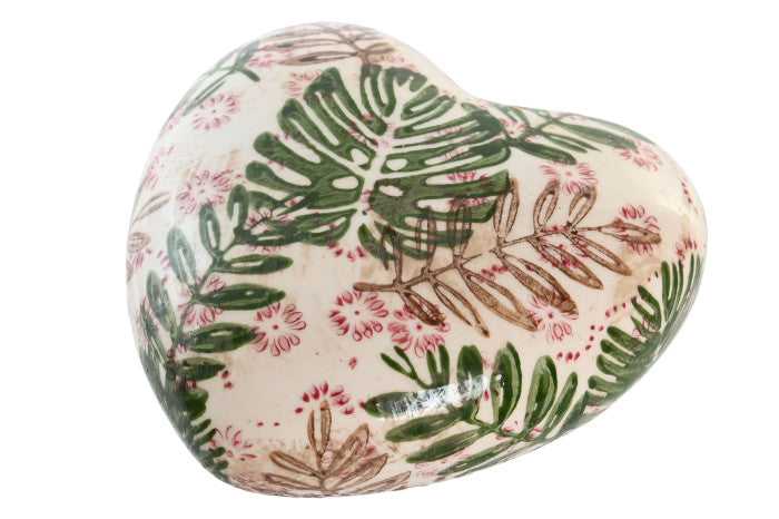Figura decorativa de loza helechos multicolor con formas de corazón