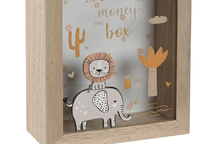 Hucha de cristal y madera Animales salvajes