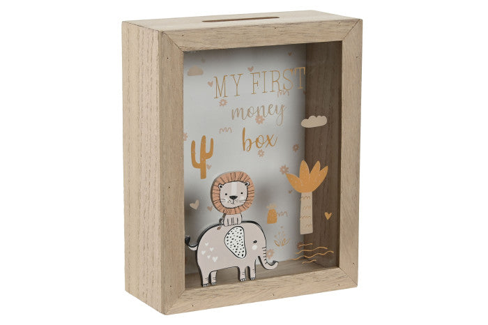 Hucha de cristal y madera Animales salvajes