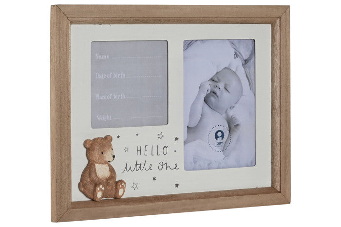 Marco de fotos en cristal 10x15 cm – Osito beige “Recuerdo de nacimiento”
