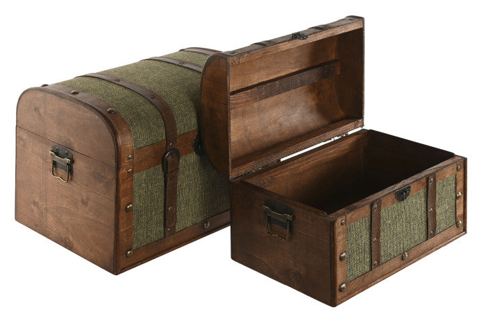 Baúl Lienzo y Madera  Verde Vintage
