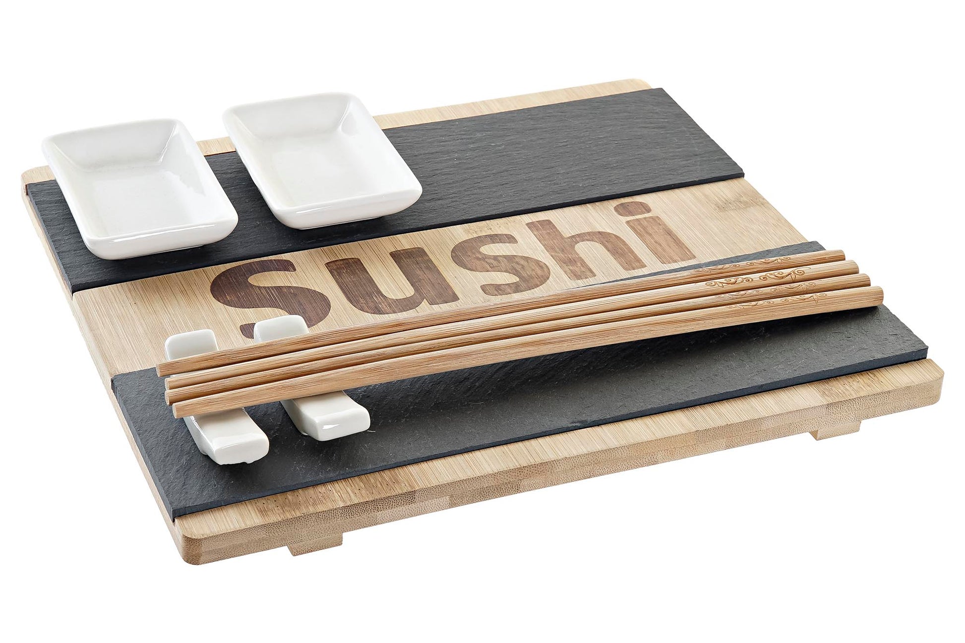 Set de Sushi 7 Piezas – Bambú & Pizarra 🍣🎋