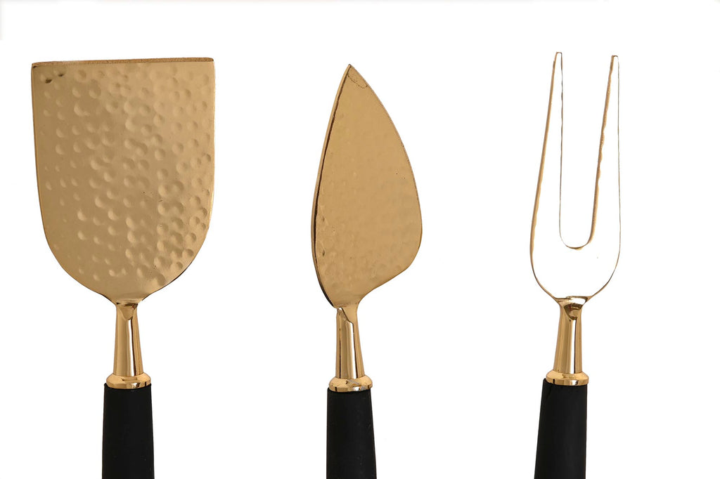 Set de Cuchillos para Queso – 3 Piezas Dorado & Negro 🧀🖤✨