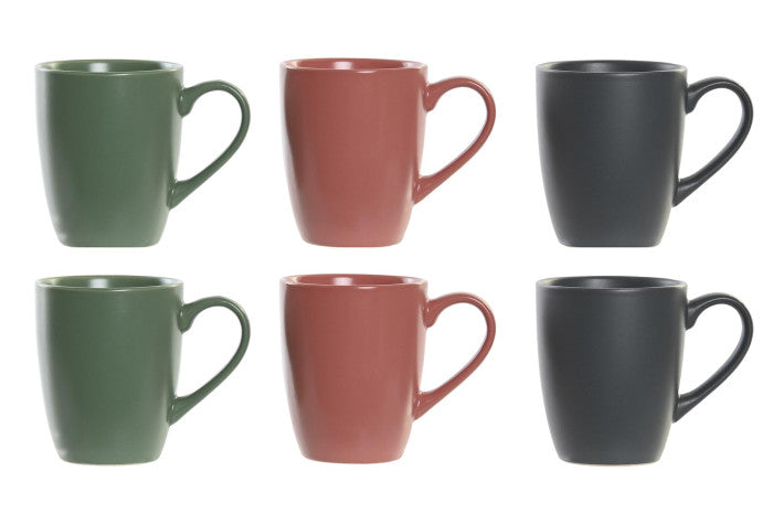 Set de 6 mugs de gres con base Rubberwood