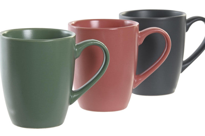 Set de 6 mugs de gres con base Rubberwood
