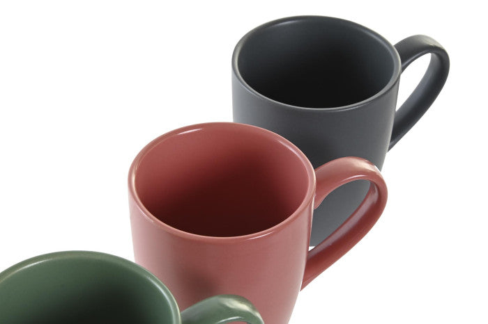 Set de 6 mugs de gres con base Rubberwood