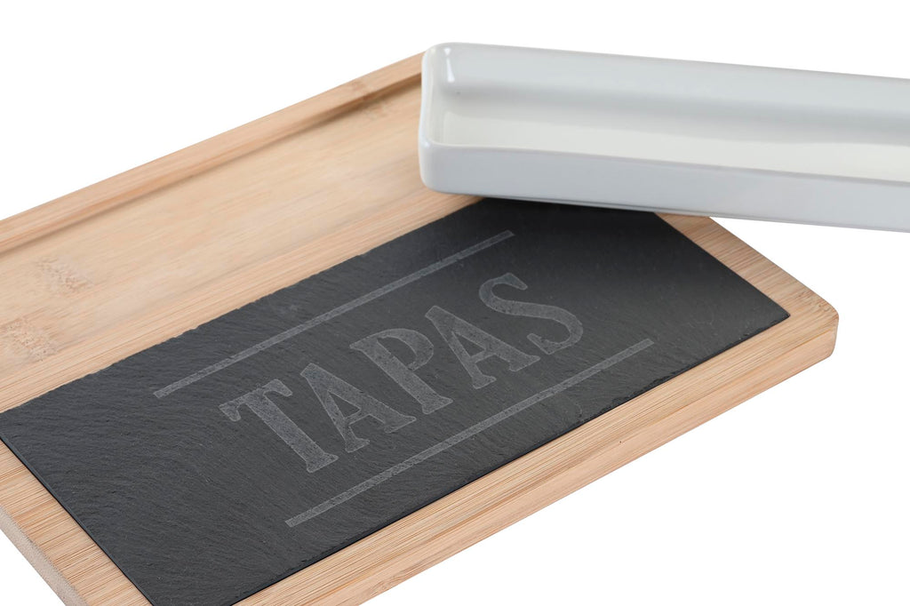 Set Tabla de Aperitivo Tapas – 3 Piezas Bambú & Pizarra 🍢🪵