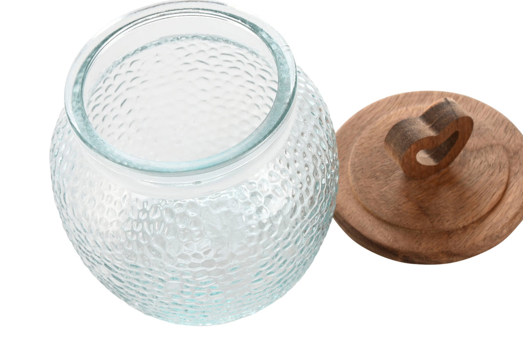 Bote de Cristal con Tapa de Acacia Corazón 🤍