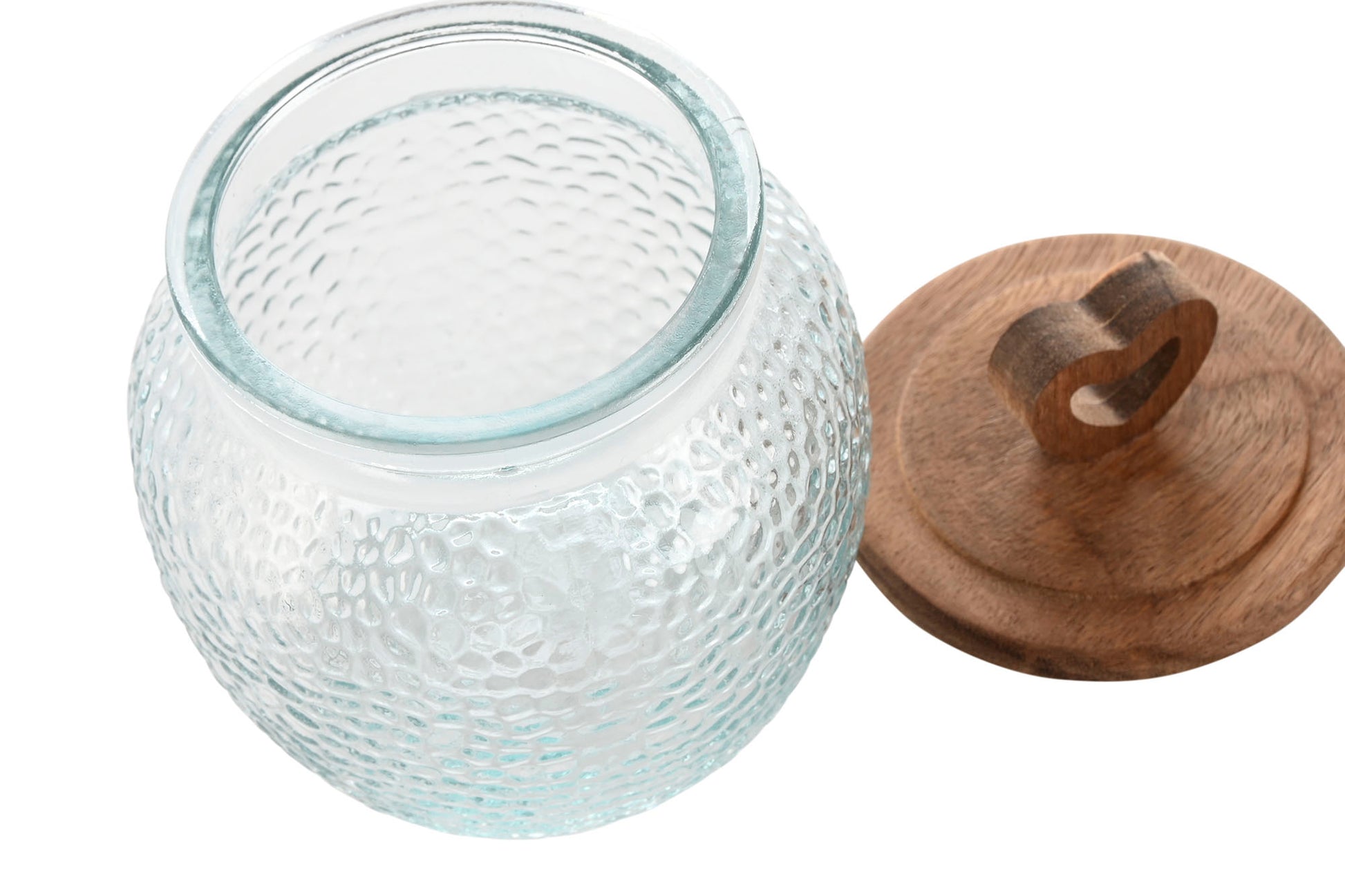 Bote de Cristal con Tapa de Acacia Corazón 🤍