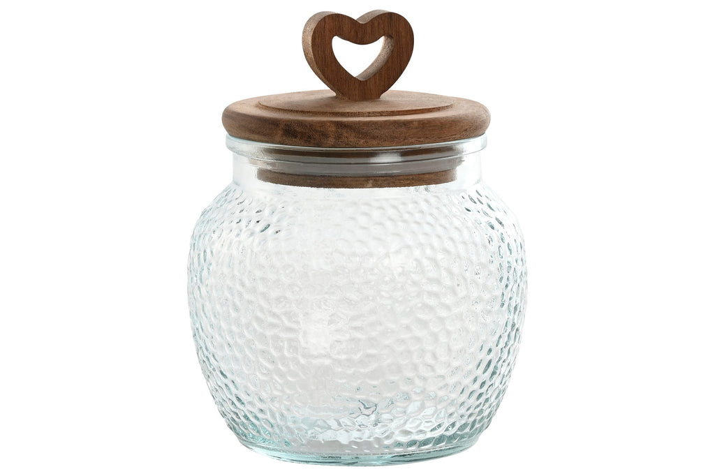 Bote de Cristal con Tapa de Acacia Corazón 🤍