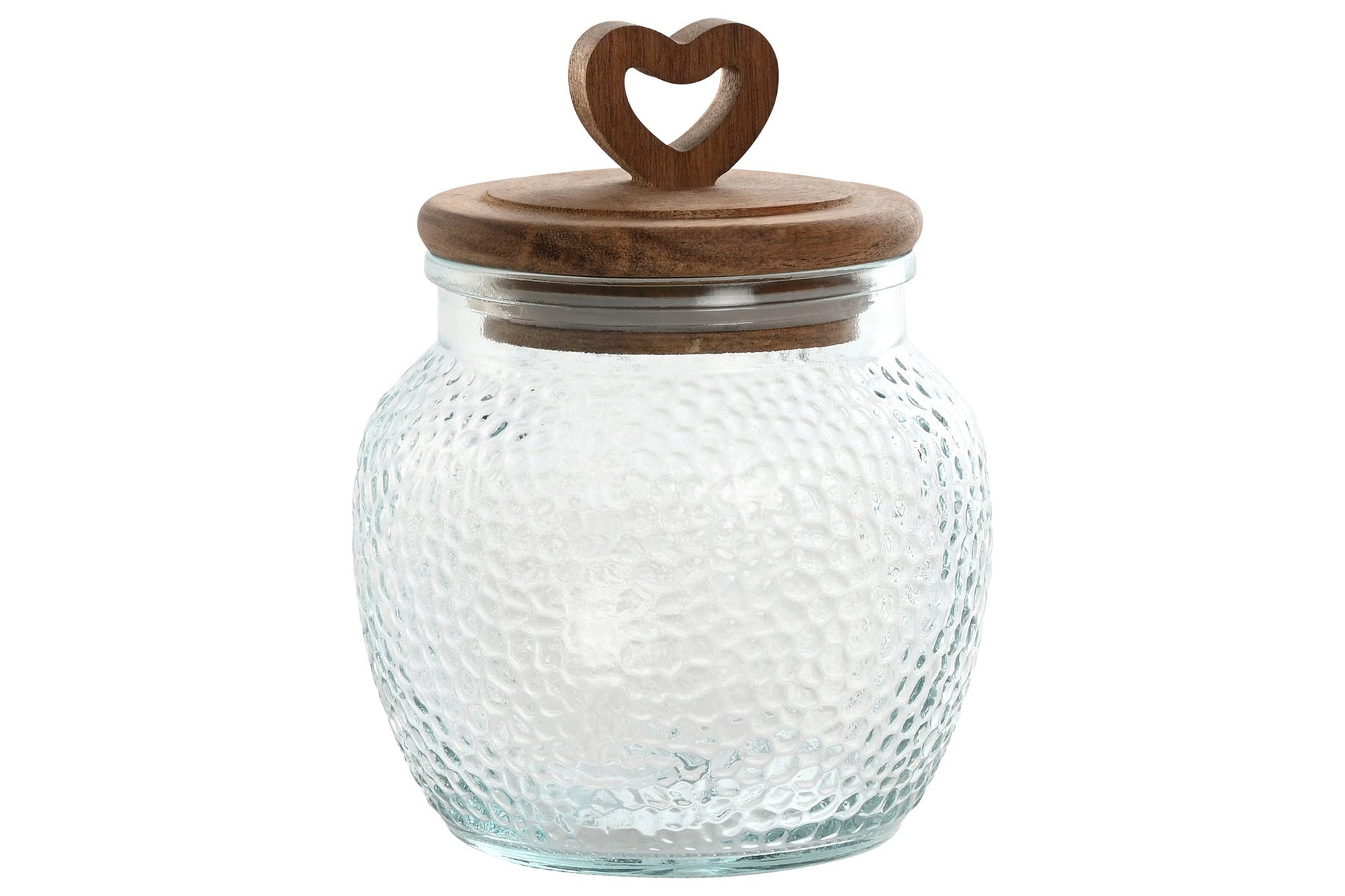 Bote de Cristal con Tapa de Acacia Corazón 🤍