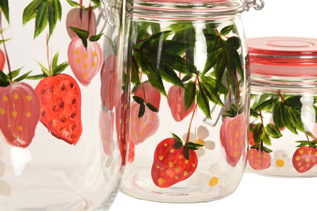 Lot de 3 bocaux en verre Motif Fraises 🍓