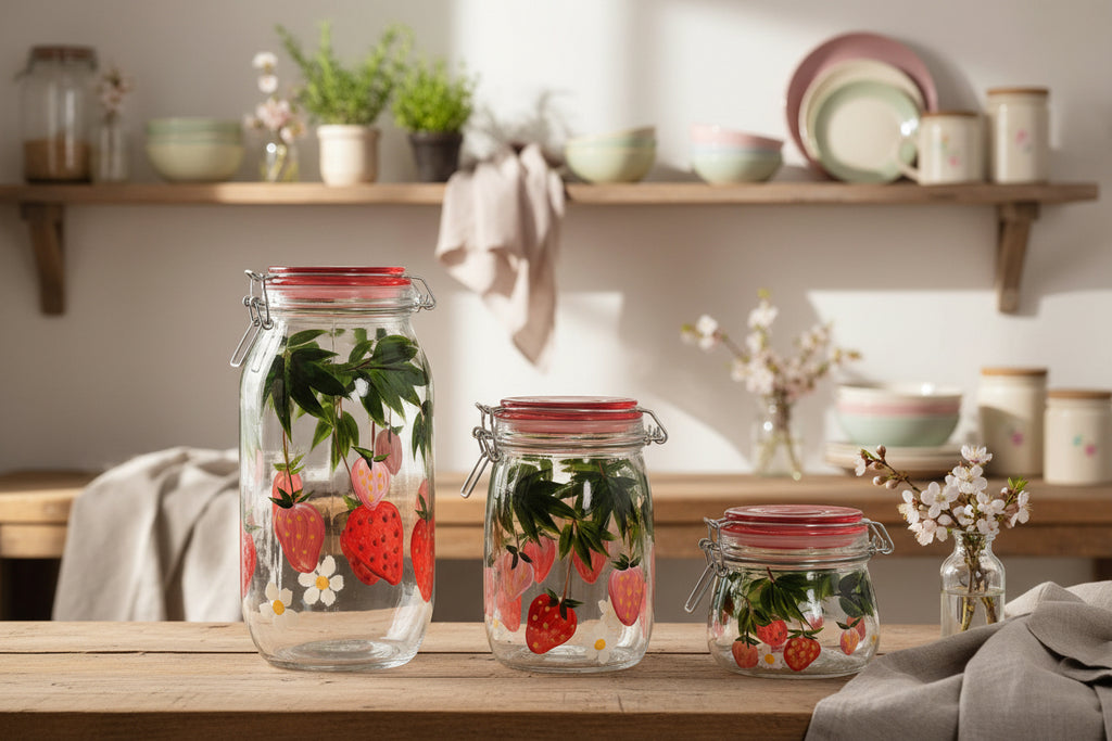 Lot de 3 bocaux en verre Motif Fraises 🍓